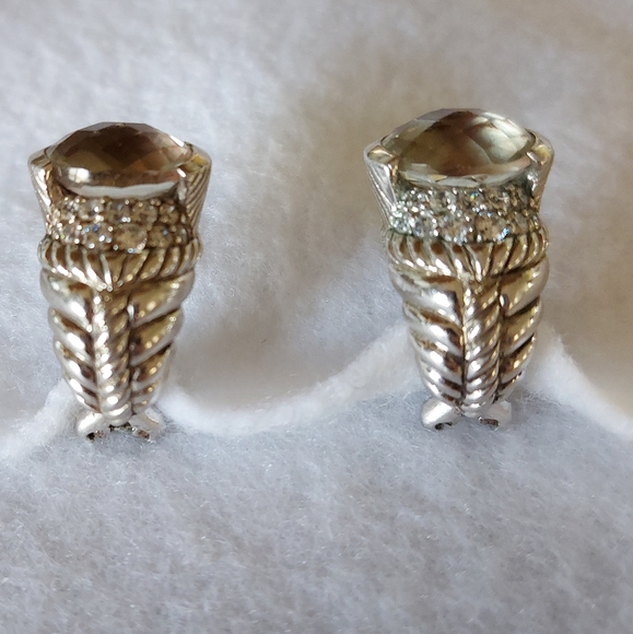 Green quartz Judith Ripka sterling silver crossover hoop earrings - Picture 3 of 11